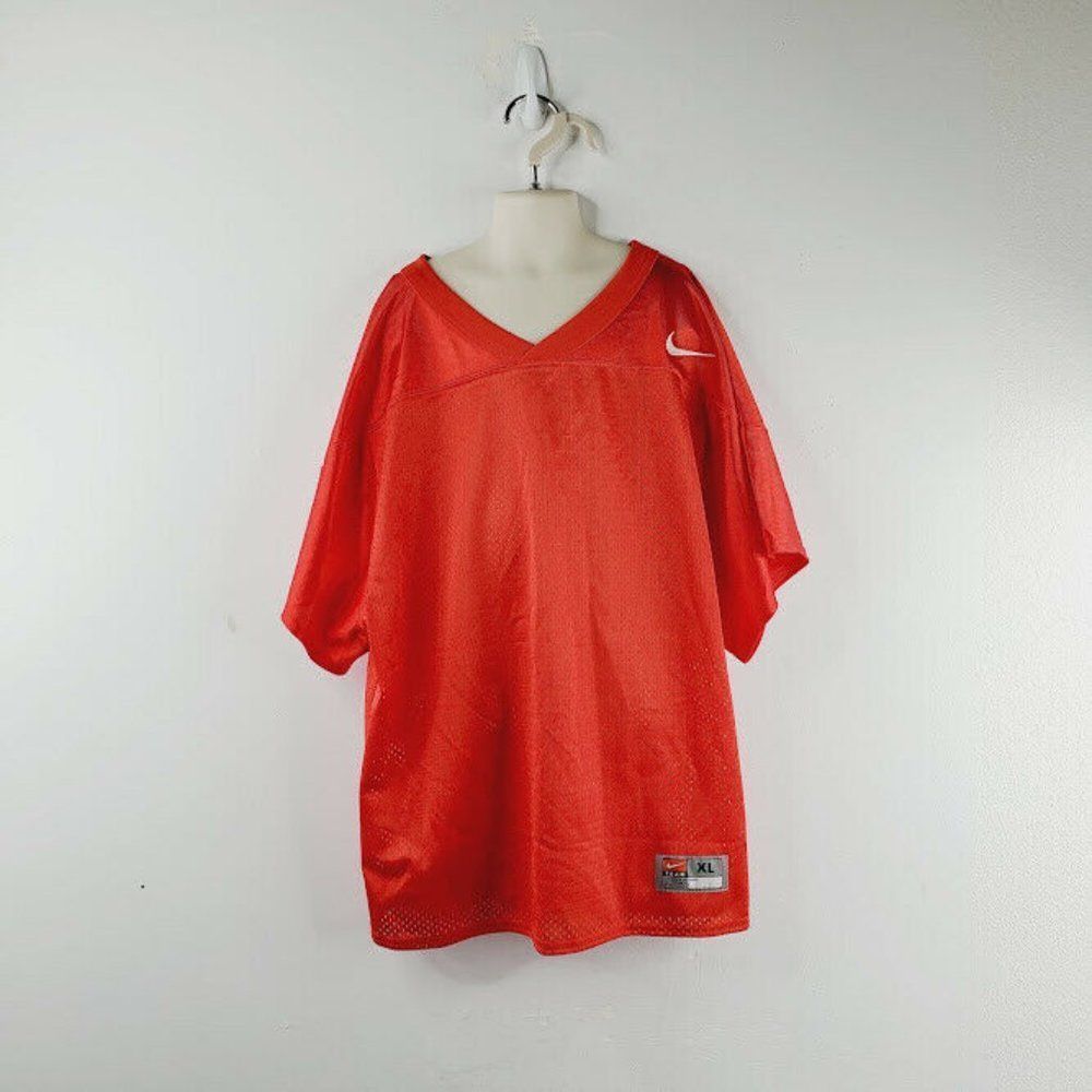 Nike Boys Orange Swoosh Team Short Sleeve V-Neck Football T Shirt Size XL
